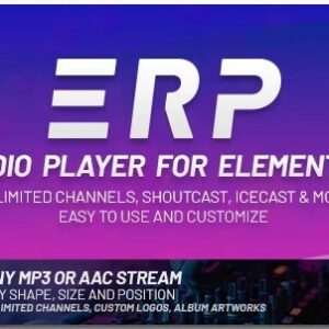 Erplayer — это плагин WordPress, созданный Pro.Radio , который добавляет виджет Radio Player в Elementor, чтобы воспроизводить звук любого веб-радиоканала и отображать названия песен любого совместимого источника. Он также может, по желанию, извлекать и отображать обложки песен.